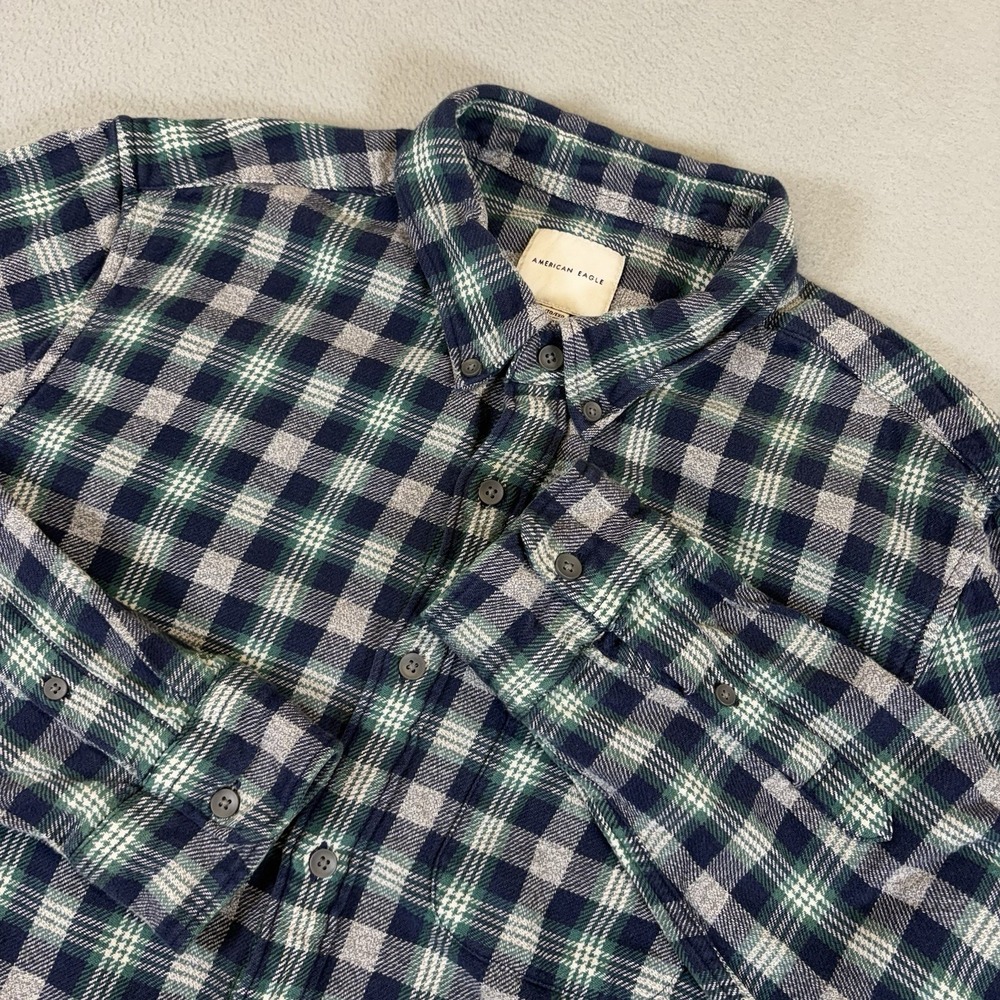 American Eagle Flannel Shirt Mens XL Plaid 100% Cotton Check Measurements